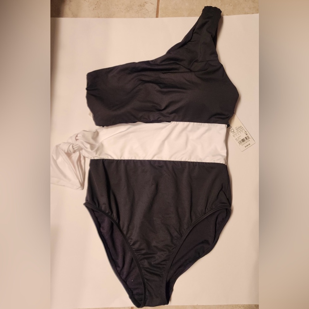 Ralph Lauren Cutout One Shoulder Women One Piece Swimsuit Black & White Size 12 - Picture 4 of 12